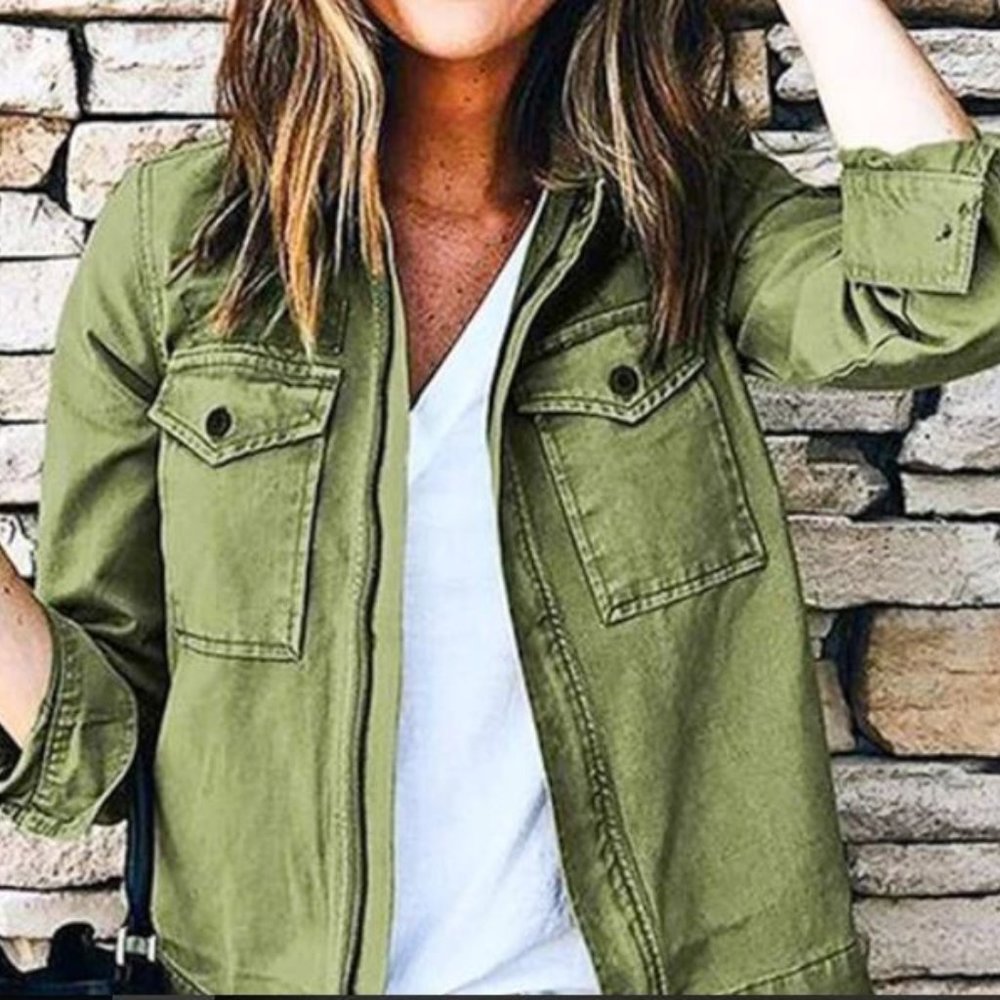 Collection by Cezele - Olive Double Pocket Twill Jacket